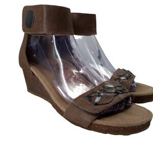 Aetrex Becca Woven Leather Wedge Comfort Sandals Size 38 US 7.5-8 Beige Ankle